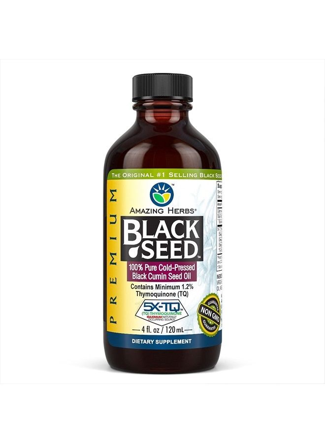 Premium Black Seed Oil - Cold Pressed Nigella Sativa Aids in Digestive Health, Immune Support, Brain Function, Joint Mobility, Gluten Free, Non GMO - 4 Fl Oz