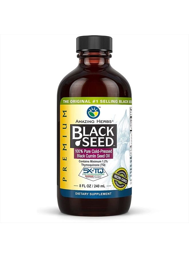 Premium Black Seed Oil - Cold Pressed Nigella Sativa Aids in Digestive Health, Immune Support, Brain Function, Joint Mobility, Gluten Free, Non GMO - 8 Fl Oz