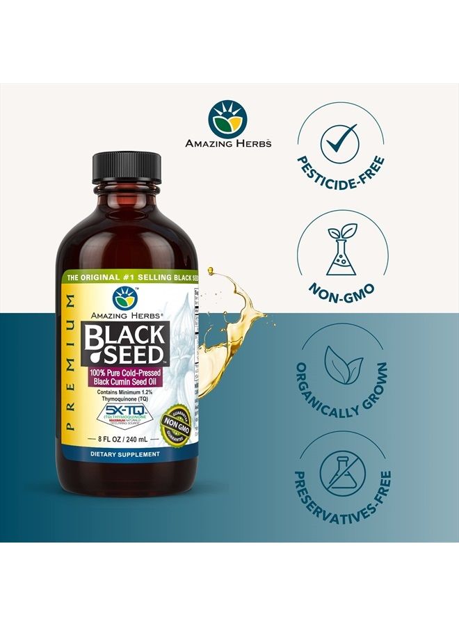 Premium Black Seed Oil - Cold Pressed Nigella Sativa Aids in Digestive Health, Immune Support, Brain Function, Joint Mobility, Gluten Free, Non GMO - 8 Fl Oz