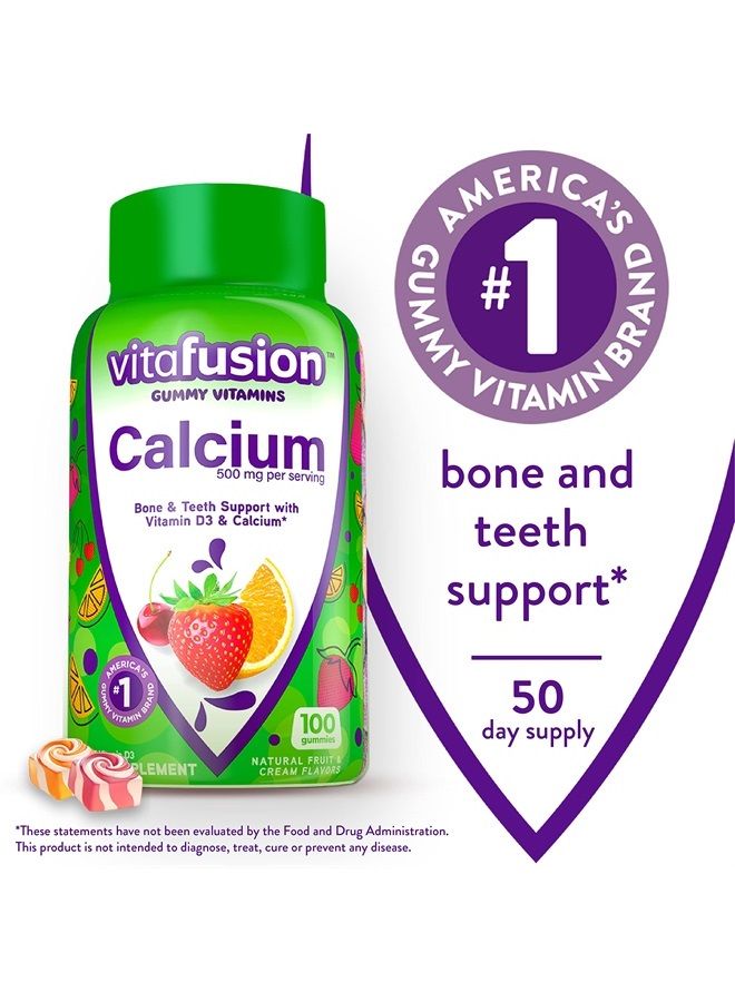 vitafusion Chewable Calcium Gummy Vitamins for Bone and Teeth Support, Fruit and Cream Flavored, America's Number 1 Gummy Vitamin Brand, 50 Day Supply, 100 Count