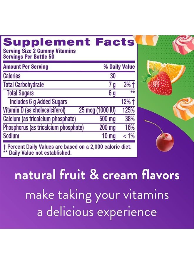vitafusion Chewable Calcium Gummy Vitamins for Bone and Teeth Support, Fruit and Cream Flavored, America's Number 1 Gummy Vitamin Brand, 50 Day Supply, 100 Count