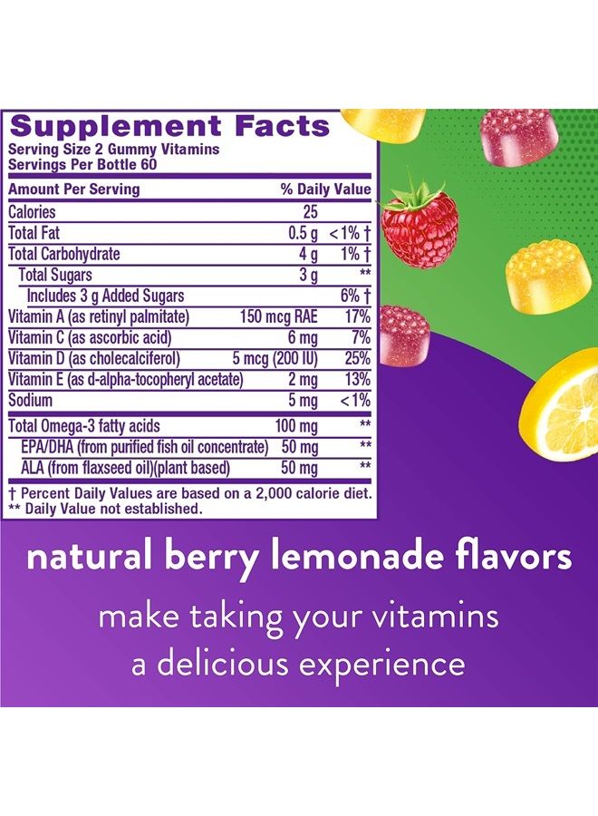 Omega-3 Gummy Vitamins, Berry Lemonade Flavored, Heart Health Vitamins(1) With Omega 3 EPA/DHA and Vitamins A, C, D and E, America's Number 1 Gummy Vitamin Brand, 60 Day Supply, 120 Count