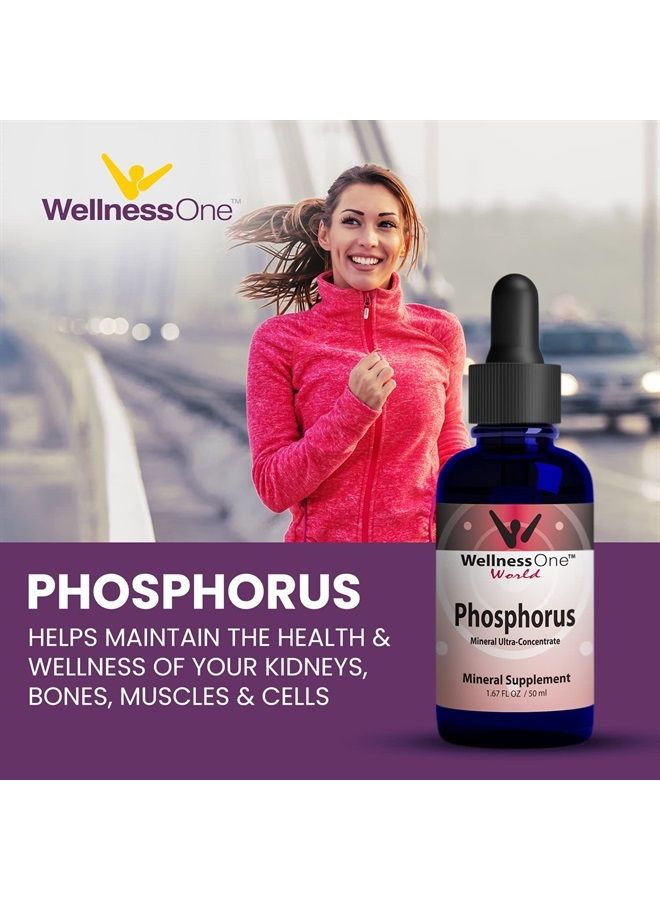 Phosphorus Liquid Supplement 50 mg - Ionic Phosphorus Supplement for Healthy Bones & Teeth - Protein Production & Energy Support for Kids & Adults - Non GMO, Vegan, Gluten Free - 1.67fl oz