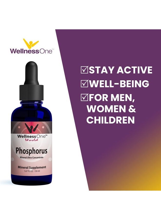 Phosphorus Liquid Supplement 50 mg - Ionic Phosphorus Supplement for Healthy Bones & Teeth - Protein Production & Energy Support for Kids & Adults - Non GMO, Vegan, Gluten Free - 1.67fl oz