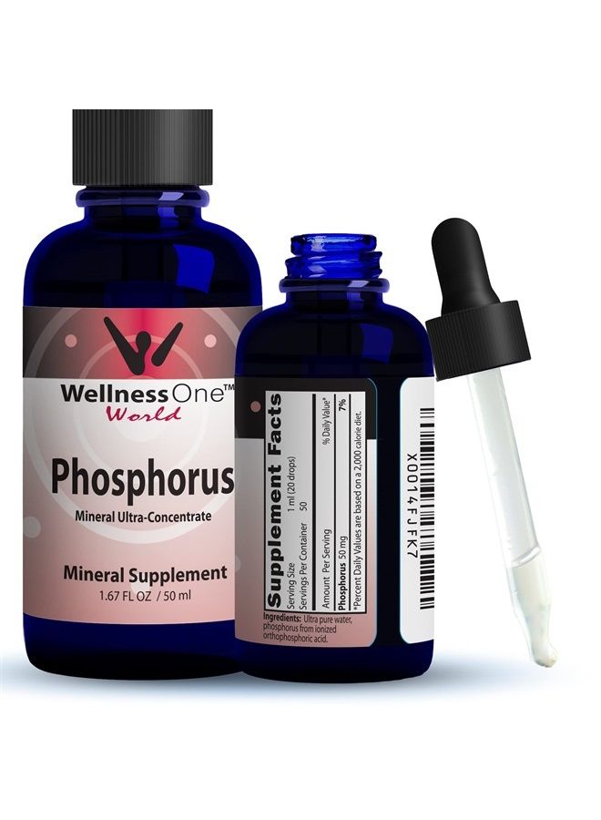 Phosphorus Liquid Supplement 50 mg - Ionic Phosphorus Supplement for Healthy Bones & Teeth - Protein Production & Energy Support for Kids & Adults - Non GMO, Vegan, Gluten Free - 1.67fl oz