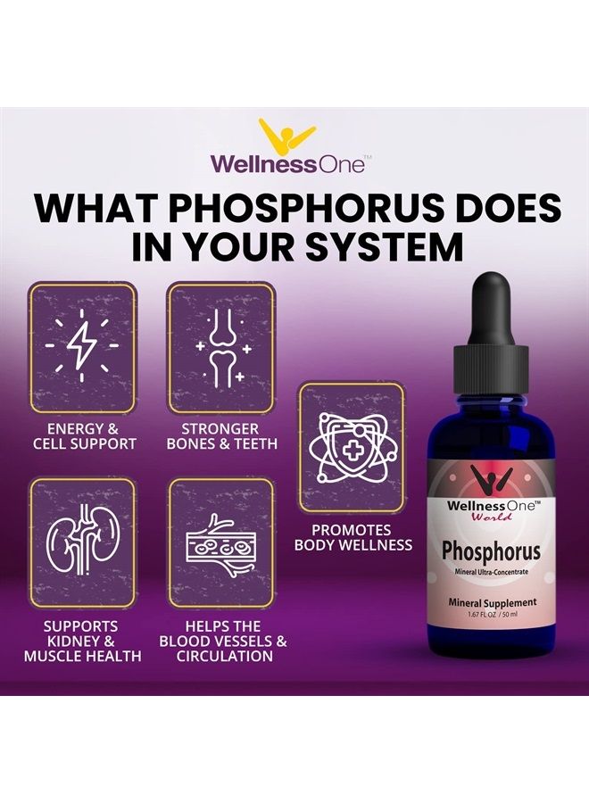 Phosphorus Liquid Supplement 50 mg - Ionic Phosphorus Supplement for Healthy Bones & Teeth - Protein Production & Energy Support for Kids & Adults - Non GMO, Vegan, Gluten Free - 1.67fl oz