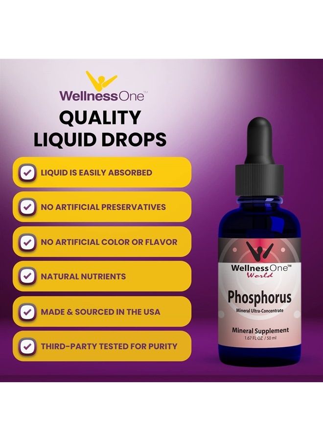 Phosphorus Liquid Supplement 50 mg - Ionic Phosphorus Supplement for Healthy Bones & Teeth - Protein Production & Energy Support for Kids & Adults - Non GMO, Vegan, Gluten Free - 1.67fl oz