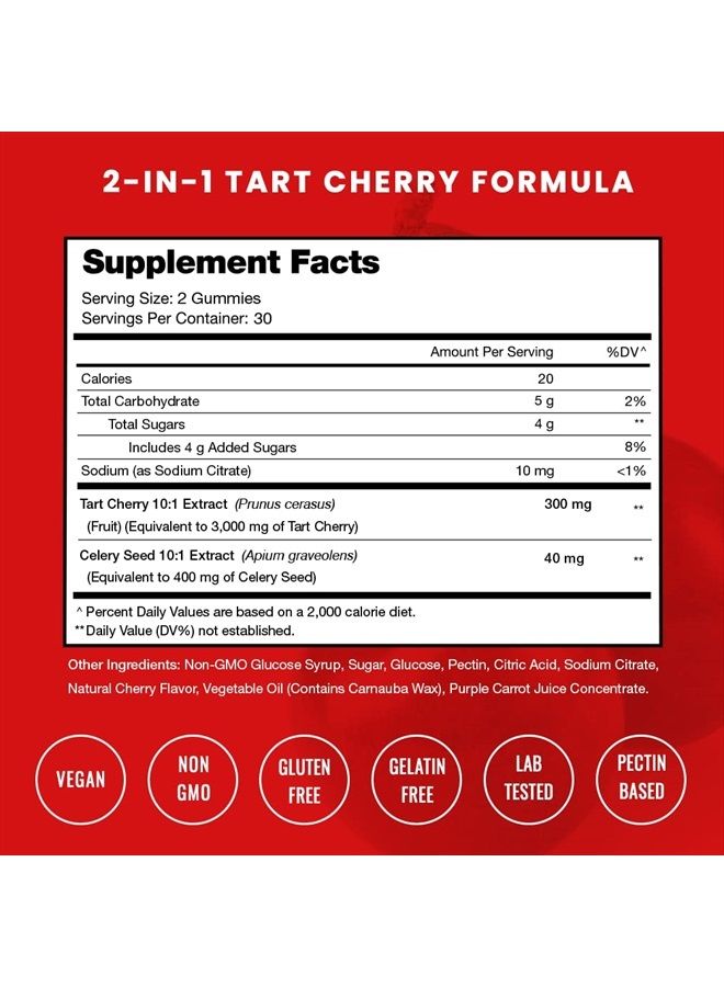 (2-Pack) 120 Tart Cherry Gummies - 3000mg Supplement with Celery Seed Extract - Vegan Tart Cherry Concentrate Gummy Vitamin