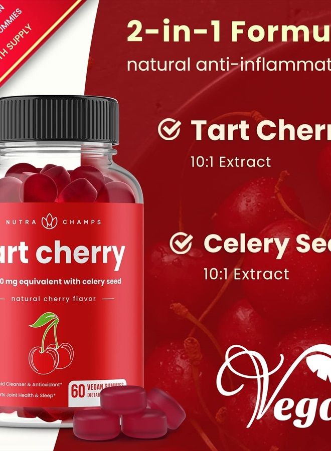 (2-Pack) 120 Tart Cherry Gummies - 3000mg Supplement with Celery Seed Extract - Vegan Tart Cherry Concentrate Gummy Vitamin