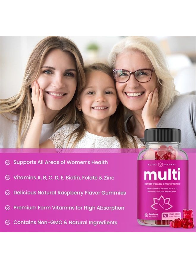 Womens Multivitamin Gummies | Vitamins A, B, C, D, E, Biotin, Folic Acid | Daily Multivitamin for Women | Chewable Womens Gummy Multivitamins | Bones, Brain, Heart, Immune & Energy Supplement (2 Pack)