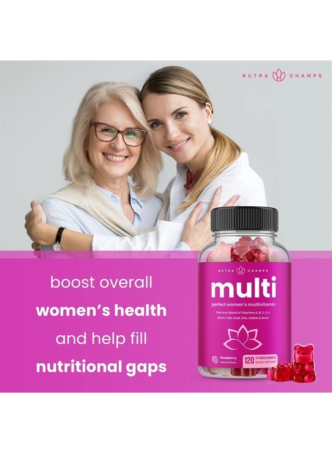 Womens Multivitamin Gummies | Vitamins A, B, C, D, E, Biotin, Folic Acid | Daily Multivitamin for Women | Chewable Womens Gummy Multivitamins | Bones, Brain, Heart, Immune & Energy Supplement (2 Pack)