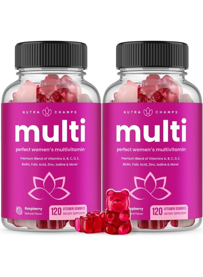 Womens Multivitamin Gummies | Vitamins A, B, C, D, E, Biotin, Folic Acid | Daily Multivitamin for Women | Chewable Womens Gummy Multivitamins | Bones, Brain, Heart, Immune & Energy Supplement (2 Pack)