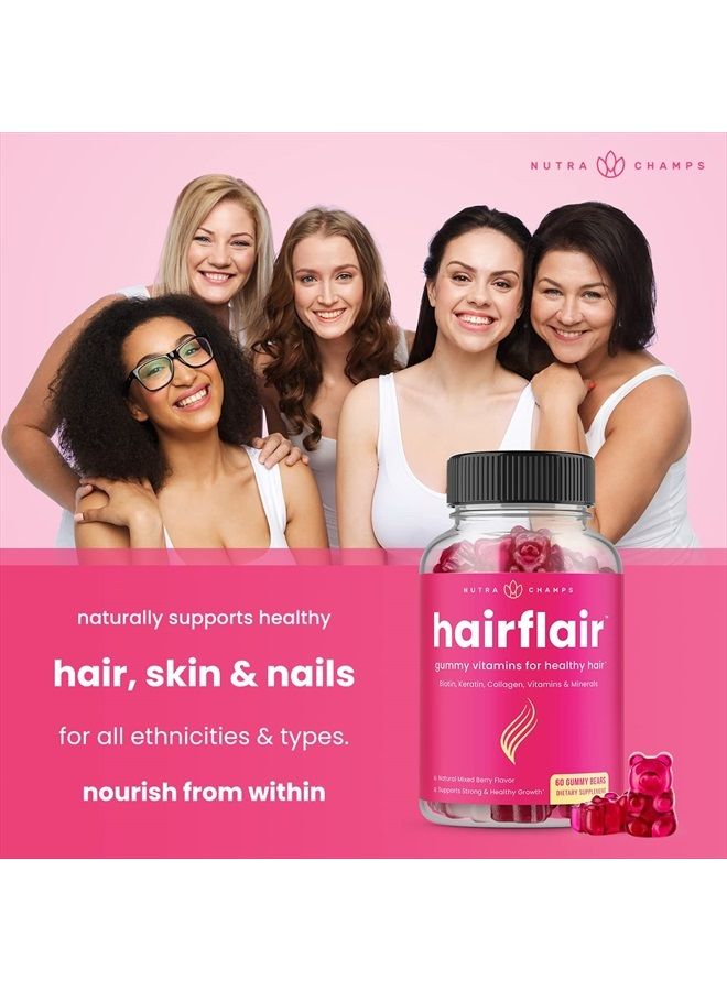 Hair Skin & Nails Gummies with Biotin | Premium Hair Growth Vitamins with Keratin & Collagen Gummies for Nail Growth | Biotin Gummies with Essential Hair & Nails Vitamins for Women & Men