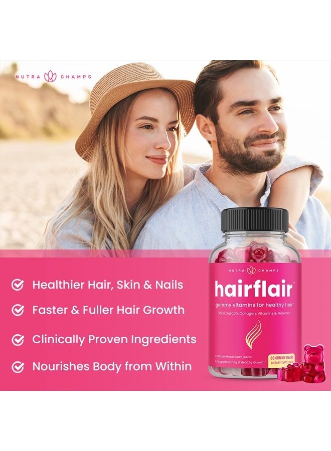 Hair Skin & Nails Gummies with Biotin | Premium Hair Growth Vitamins with Keratin & Collagen Gummies for Nail Growth | Biotin Gummies with Essential Hair & Nails Vitamins for Women & Men