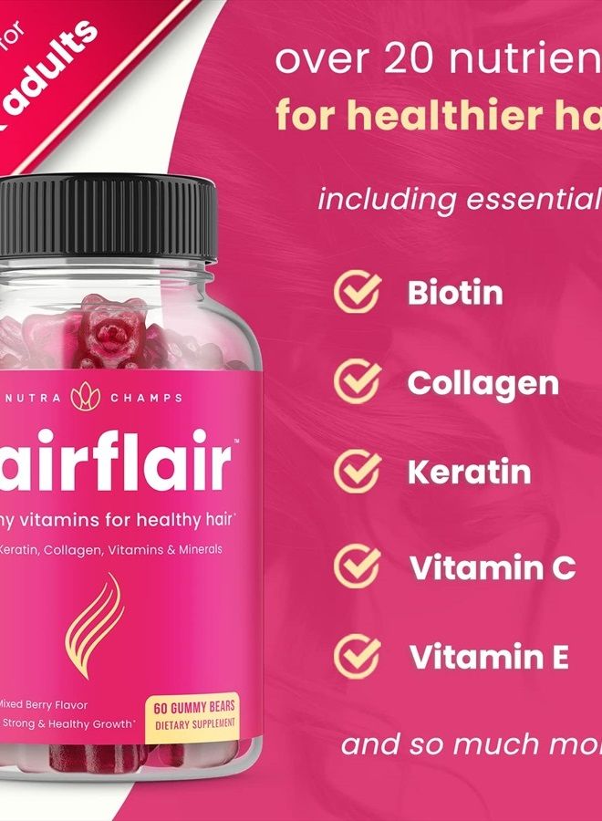 Hair Skin & Nails Gummies with Biotin | Premium Hair Growth Vitamins with Keratin & Collagen Gummies for Nail Growth | Biotin Gummies with Essential Hair & Nails Vitamins for Women & Men