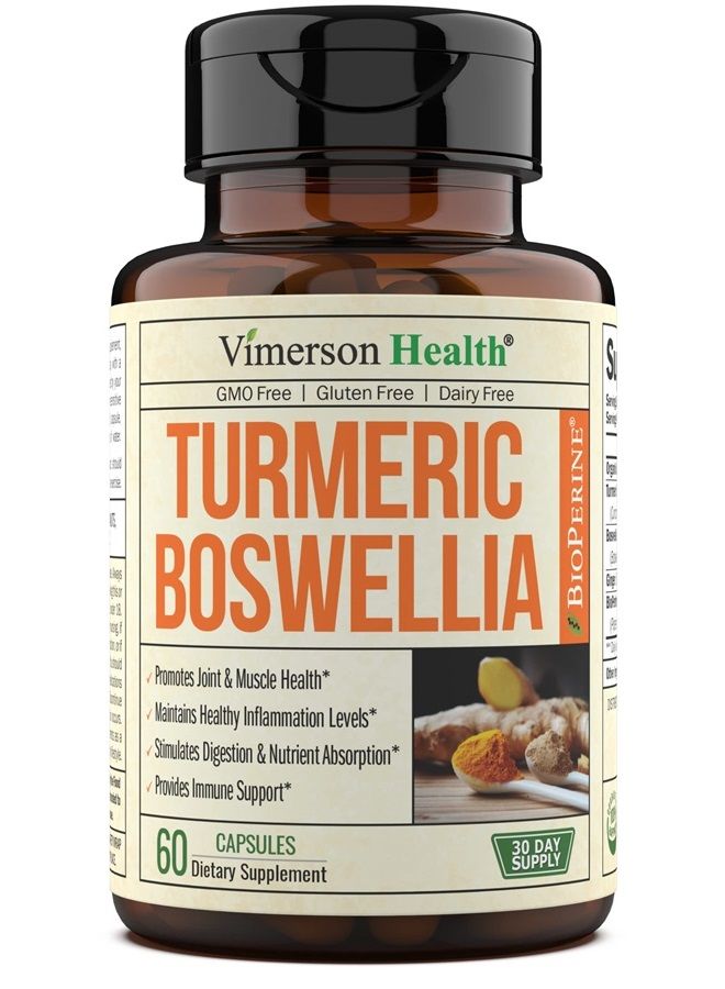 Turmeric Curcumin Supplement with Boswellia Extract, Organic Turmeric, Ginger & Black Pepper. High Absorption Tumeric Joint Support Supplement. 95% Curcuminoids. Aids Digestive Health & Immune Support