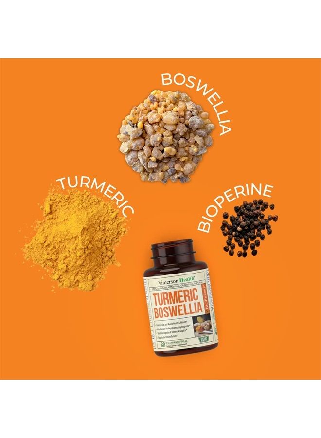 Turmeric Curcumin Supplement with Boswellia Extract, Organic Turmeric, Ginger & Black Pepper. High Absorption Tumeric Joint Support Supplement. 95% Curcuminoids. Aids Digestive Health & Immune Support