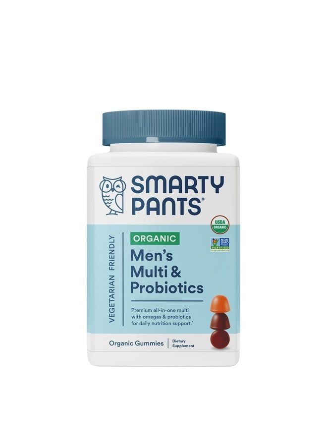 Organic Mens Multivitamins, Daily Gummy Vitamins: Probiotics, Vitamins C, D3, B12, Zinc & Omega 3 for Immune Support, Digestive Health, Energy, & Bone Health, 120 Gummies, 30 Day Supply