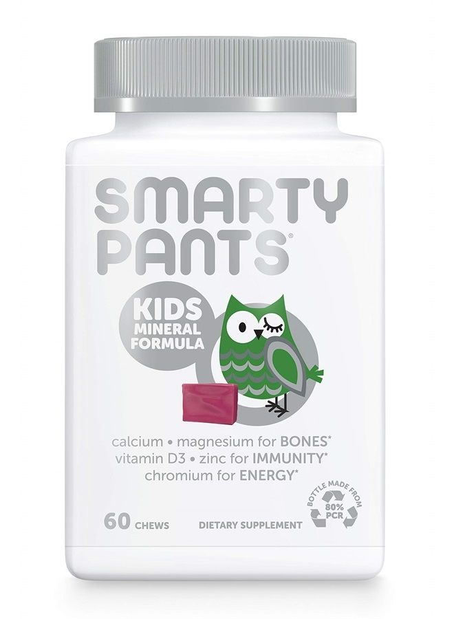 Kids Daily Mineral Vitamins: Calcium, Magnesium Citrate, D3, Zinc & Chromium for Immune Support, Energy, Bone & Muscle Function, 60 Soft Chews (30 Day Supply)