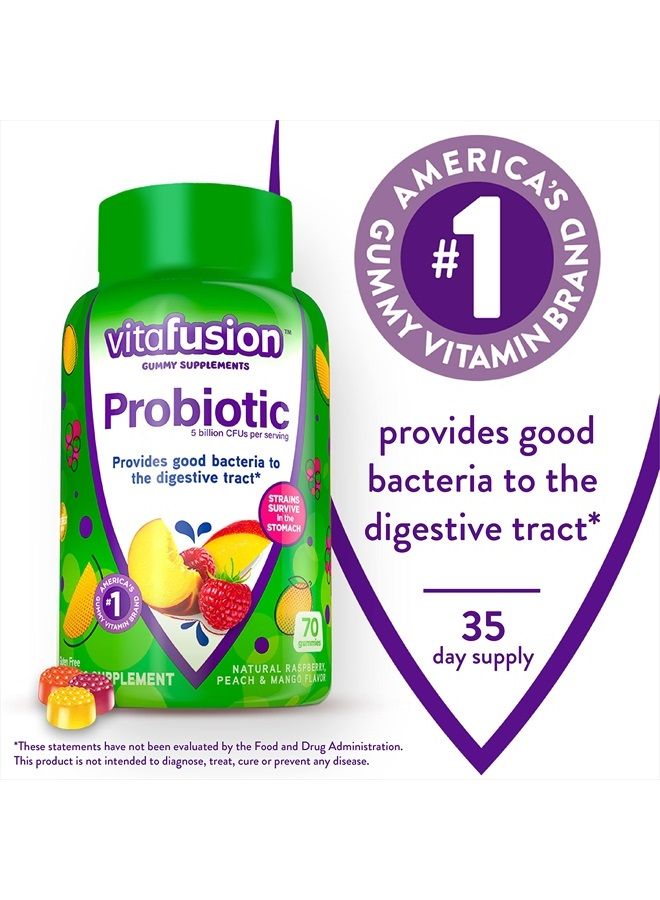 Probiotic Gummy Supplements, Raspberry, Peach and Mango Flavors, Probiotic Nutritional Supplements with 5 Billion CFUs, America's Number 1 Gummy Vitamin Brand, 35 Day Supply, 70 Count