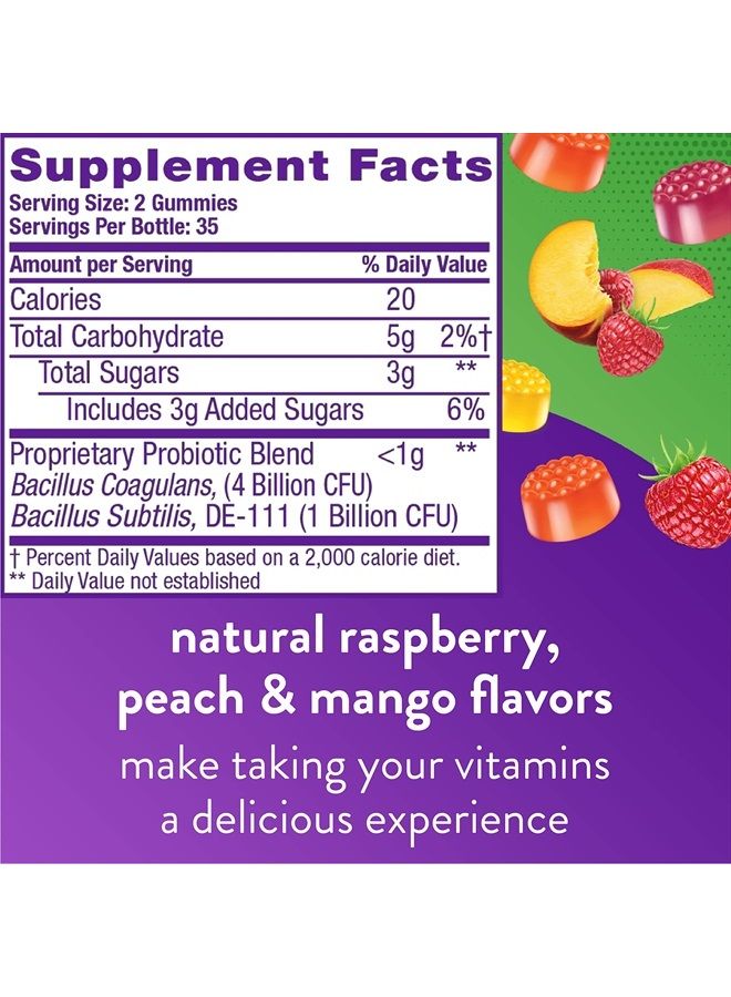 Probiotic Gummy Supplements, Raspberry, Peach and Mango Flavors, Probiotic Nutritional Supplements with 5 Billion CFUs, America's Number 1 Gummy Vitamin Brand, 35 Day Supply, 70 Count