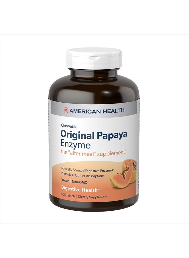 Original Papaya Digestive Enzyme Chewable Tablets - Promotes Nutrient Absorption and Helps Digestion - 600 Count (200 Total Servings)