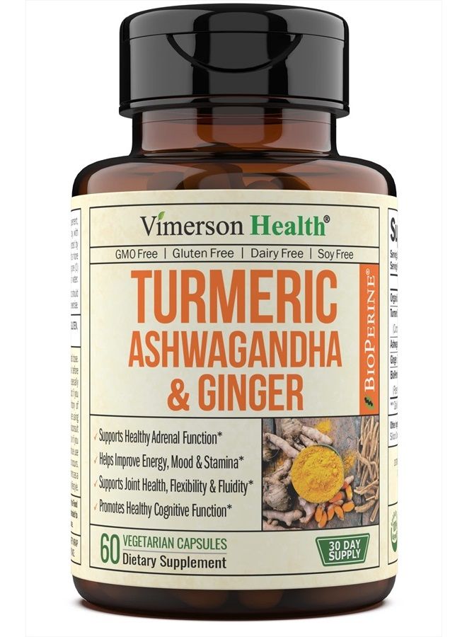 Turmeric Curcumin & Ashwagandha Supplements with Black Pepper. 95% Curcuminoids. Joint Support Supplement with Organic Tumeric, Ginger & Bioperine. Aids Joint Health, Energy, Mood & Overall Well-Being