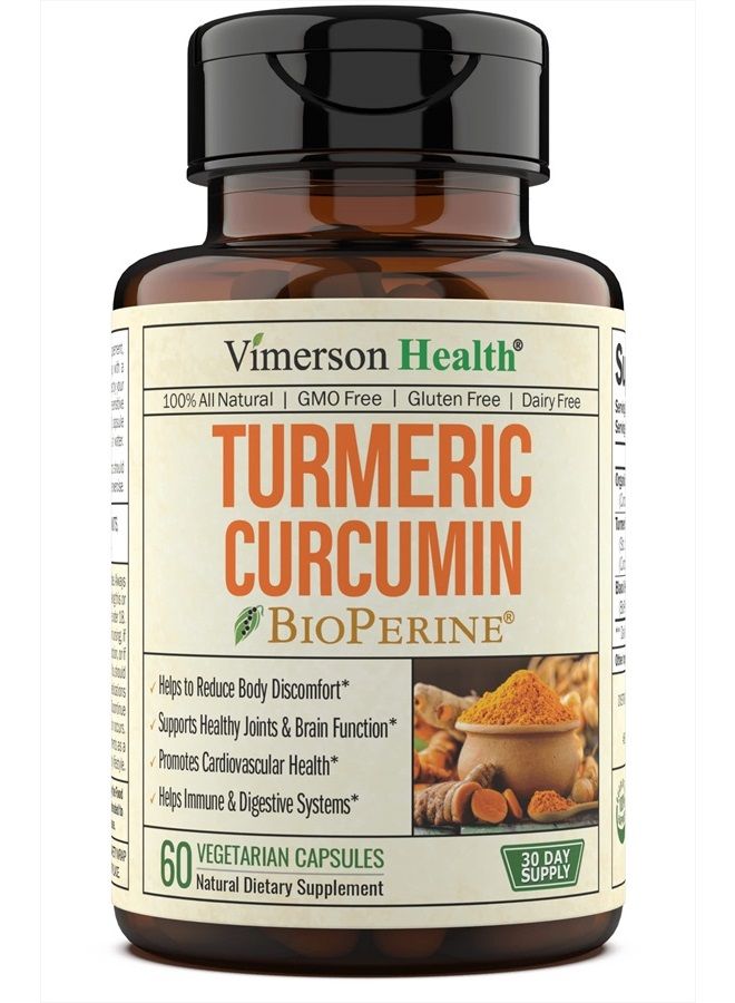 Turmeric Curcumin with Black Pepper Extract (Bioperine) & Organic Tumeric 95% Curcuminoids. Vegan Joint Support Supplement. Turmeric Supplement for Healthy Joints & Immune Support. 60 Curcuma Capsules