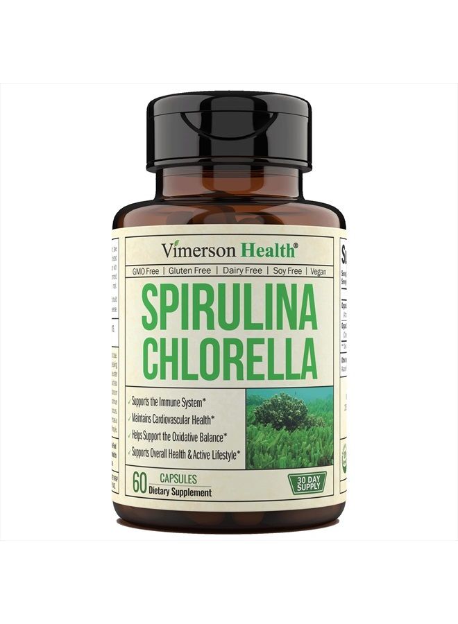 Spirulina Chlorella Green Superfood Capsules. Boosts Energy, Supports Cardiovascular Health. Antioxidant Properties for Detox and Cleanse