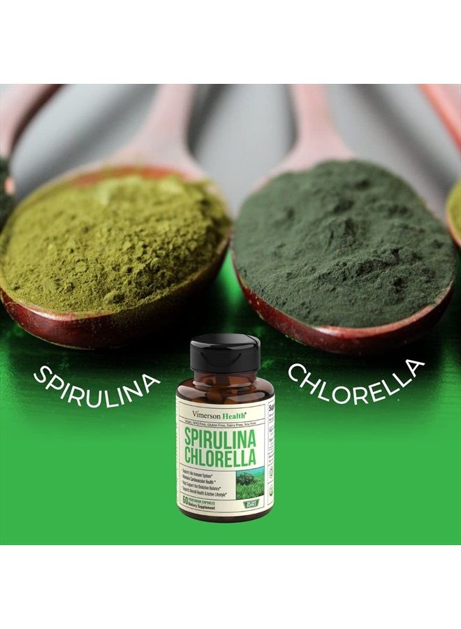 Spirulina Chlorella Green Superfood Capsules. Boosts Energy, Supports Cardiovascular Health. Antioxidant Properties for Detox and Cleanse