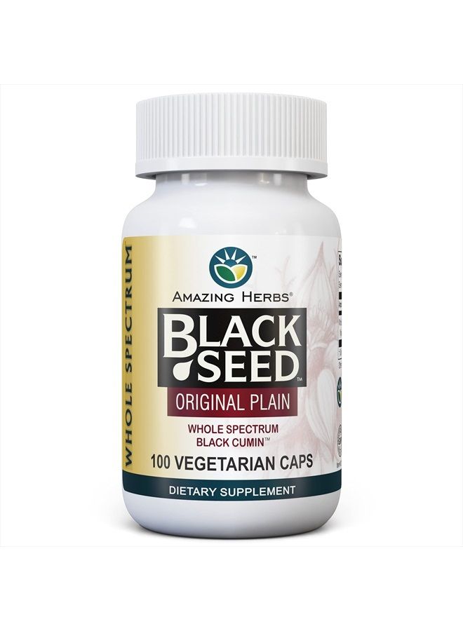 Whole Spectrum Black Seed Original Plain, Vegetarian Capsules - Gluten Free, Non GMO, Cold Pressed Nigella Sativa Aids in Digestive Health - 100 Count, 475mg
