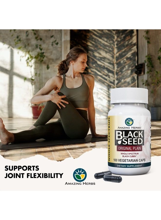 Whole Spectrum Black Seed Original Plain, Vegetarian Capsules - Gluten Free, Non GMO, Cold Pressed Nigella Sativa Aids in Digestive Health - 100 Count, 475mg