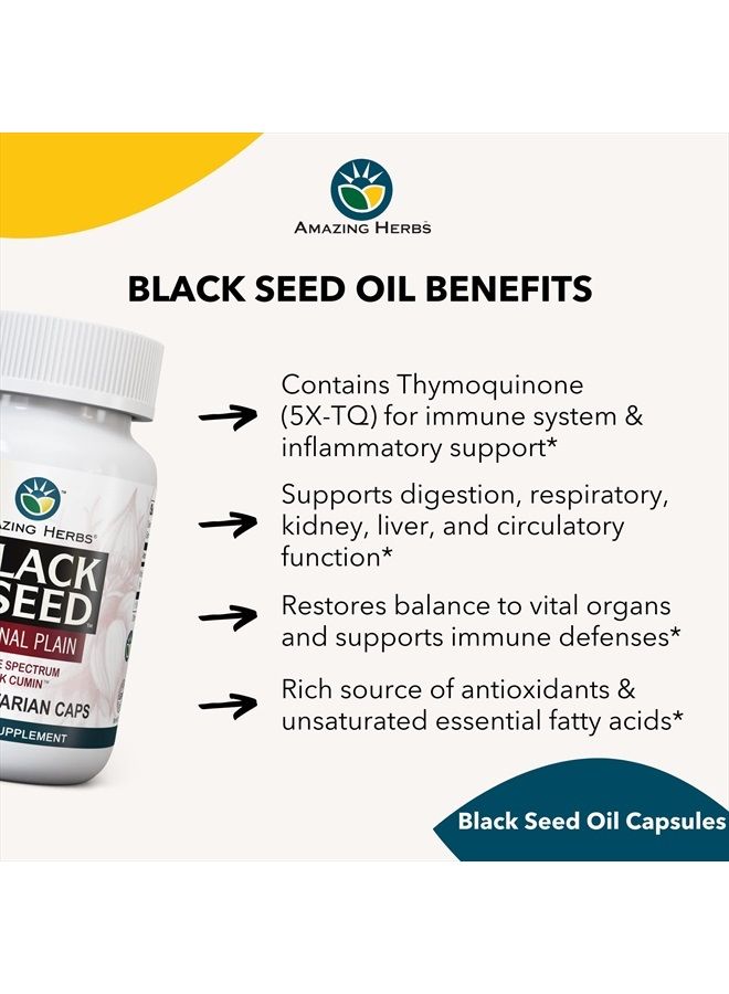 Whole Spectrum Black Seed Original Plain, Vegetarian Capsules - Gluten Free, Non GMO, Cold Pressed Nigella Sativa Aids in Digestive Health - 100 Count, 475mg