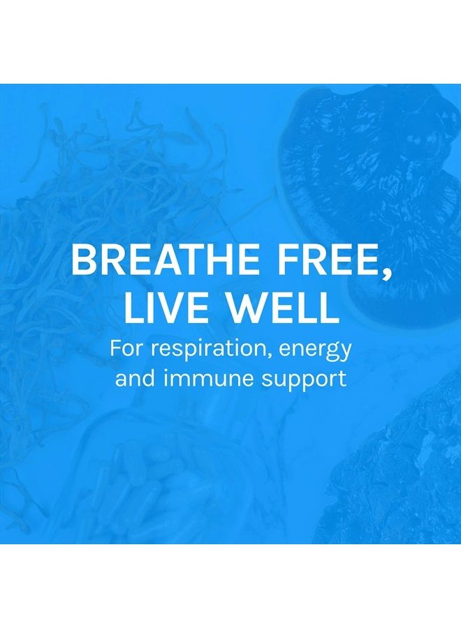 , Breathe Capsules, Respiratory Support, Mushroom Supplement with Cordyceps, Reishi and Chaga, Unflavored, 30