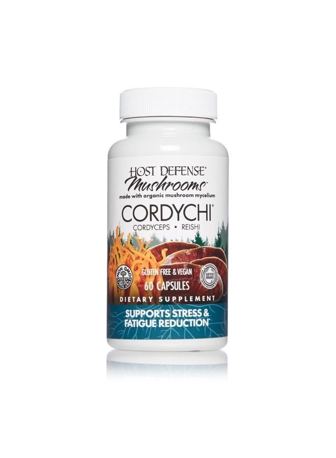 , CordyChi Capsules, Support Stress and Fatigue Reduction, Mushroom Mycelium Supplement with Cordyceps and Reishi, Unflavored, 60 Count (Pack of 1)