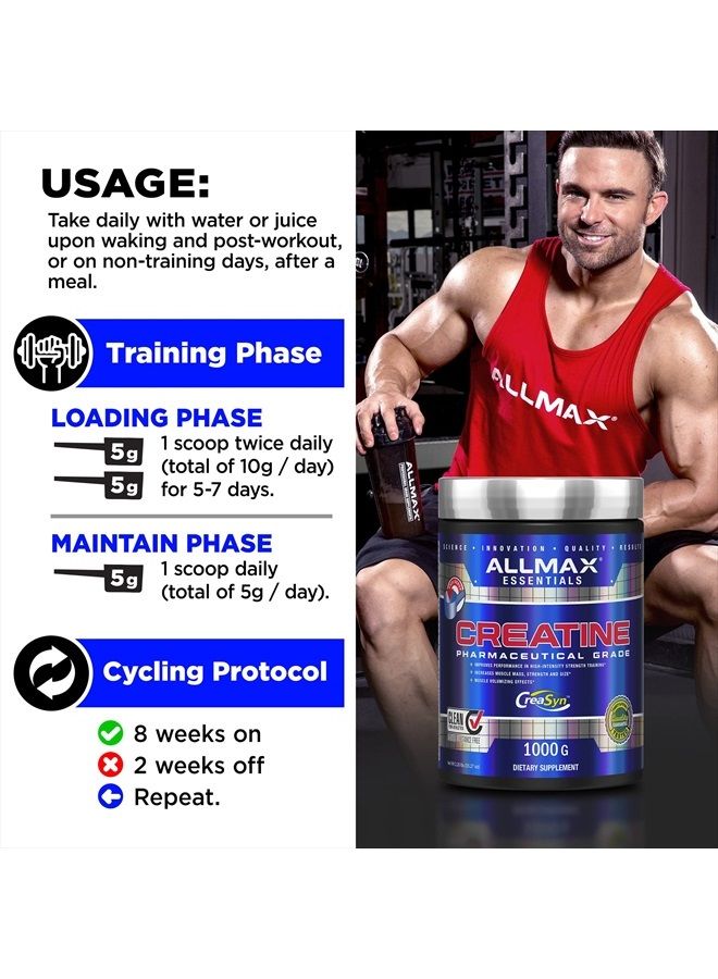 Creatine Monohydrate, Micronized Creatine Powder for Strength and Muscle Recovery, Gluten Free & Fast Absorbing, 1000g…