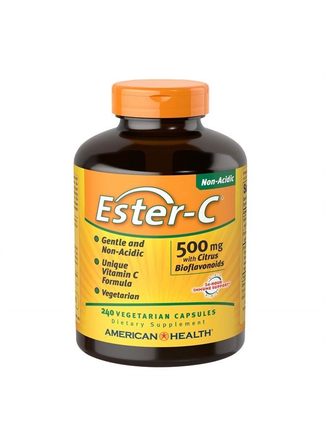 EsterC with Bioflavonoids Vegetarian Capsules 24Hour Immune Support Gentle On Stomach NonAcidic Vitamin C NonGMO GlutenFree Vegan 500 mg 120 Servings, Citrus, 240 Count