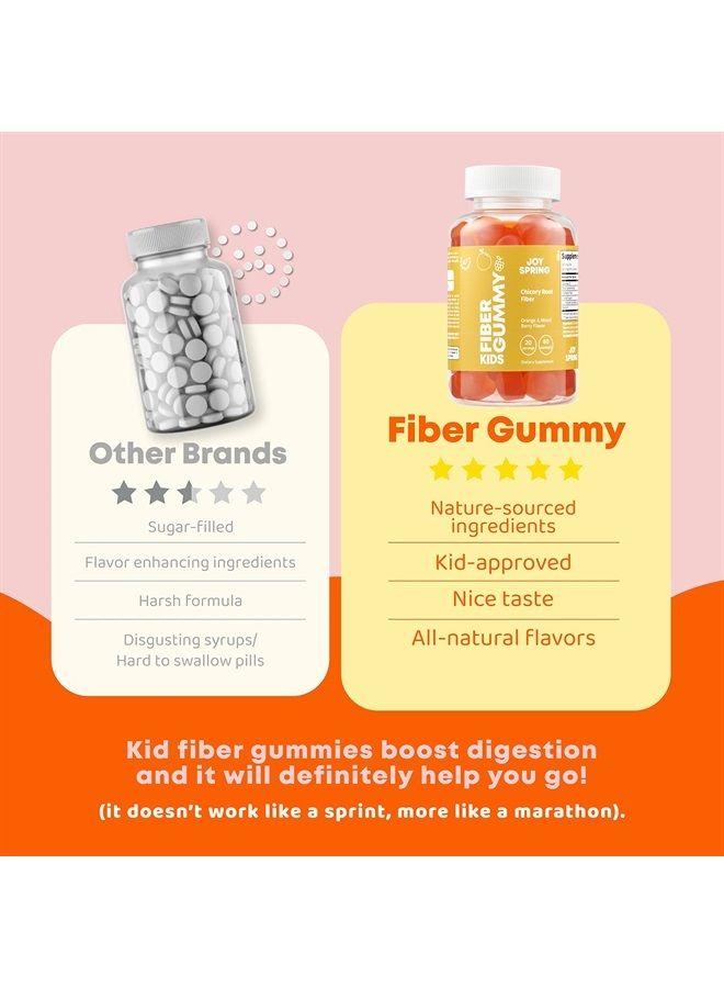 Kids Fiber Gummies for Constipation for Kids Ages 4-11 & Adults - Fiber Supplement Gummies for Regular Digestion - Natural Fiber for Kids - Peach, Strawberry & Blackberry Flavored - 5 mg - 60 Ct