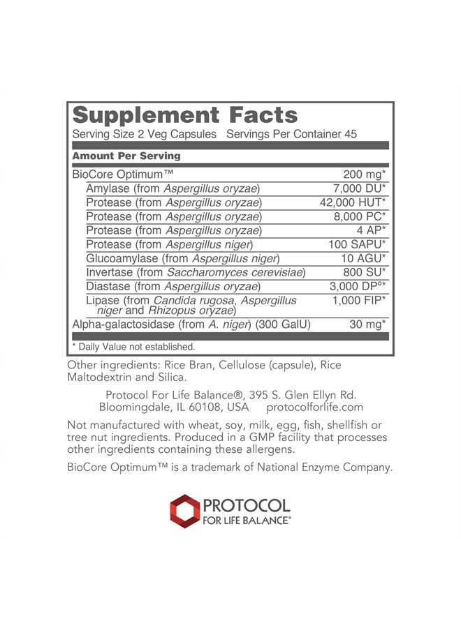 Protocol BioCore Enhanced Enzymes - Digestive Enzymes - Maximum Food Utilization - 90 Veg Caps