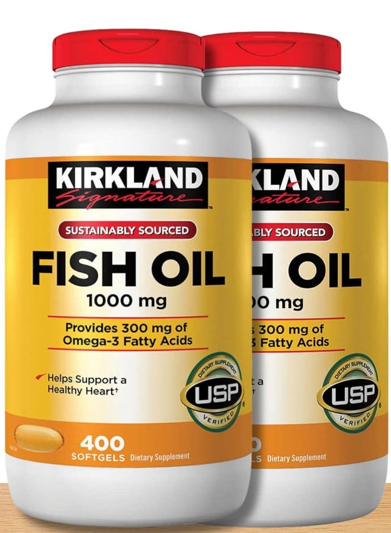 (Pack of 2) Kirkland Signature Fish oil 1000mg, 2x400 Softgels