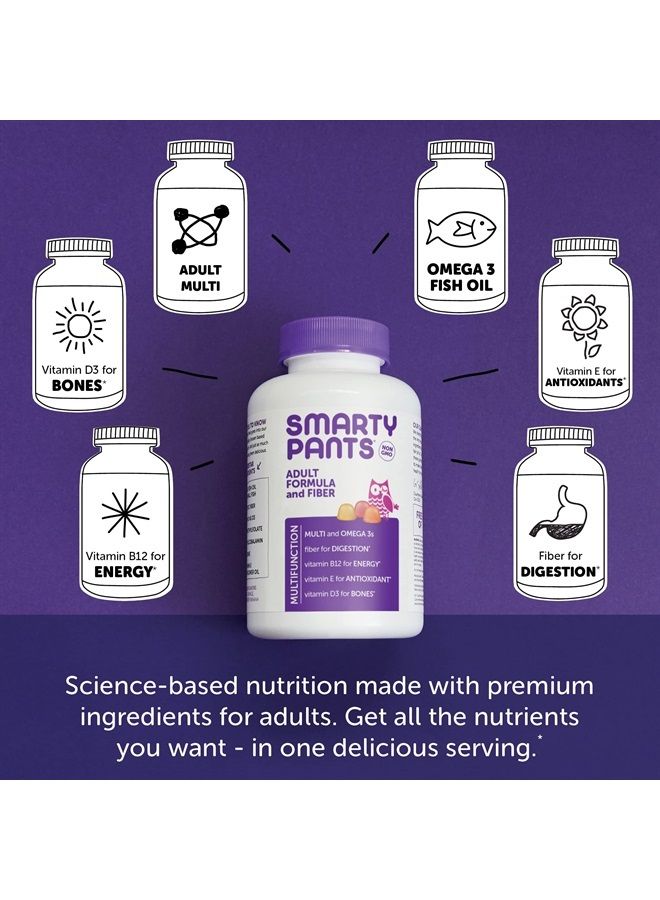Daily Gummy Multivitamin Adult w/ Fiber: Fiber for Digestive Support, Vitamin C, D3, & Zinc for Immunity, Omega 3 Fish Oil, Vitamin B6, E, B12, 180 count (30 Day Supply)