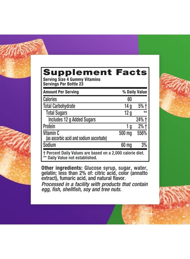Extra Strength Power C Gummy Vitamins, Tropical Citrus Flavored Immune Support (1) Vitamins, 92 Count