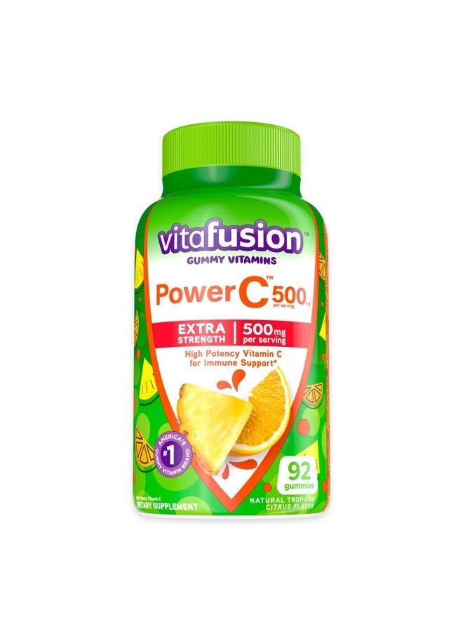 Extra Strength Power C Gummy Vitamins, Tropical Citrus Flavored Immune Support (1) Vitamins, 92 Count