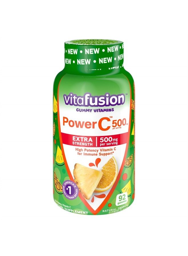 Extra Strength Power C Gummy Vitamins, Tropical Citrus Flavored Immune Support (1) Vitamins, 92 Count