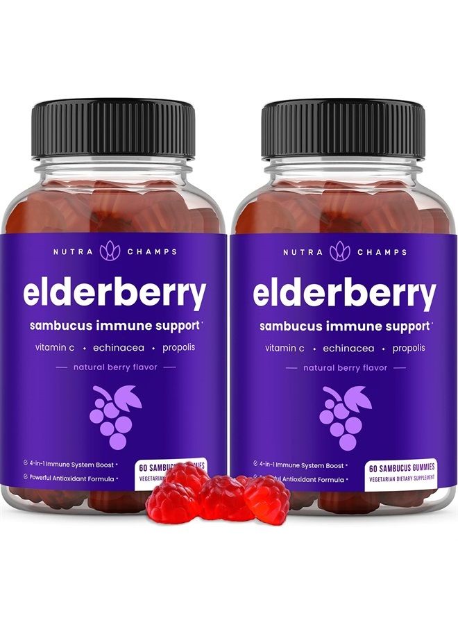 Elderberry Gummies | Sambucus Elderberry Gummies for Adults & Kids | Vitamin C, Propolis & Echinacea | Max Strength Immune Support Gummies | Natural Berry Flavor | 120 Gummies (2 Pack)