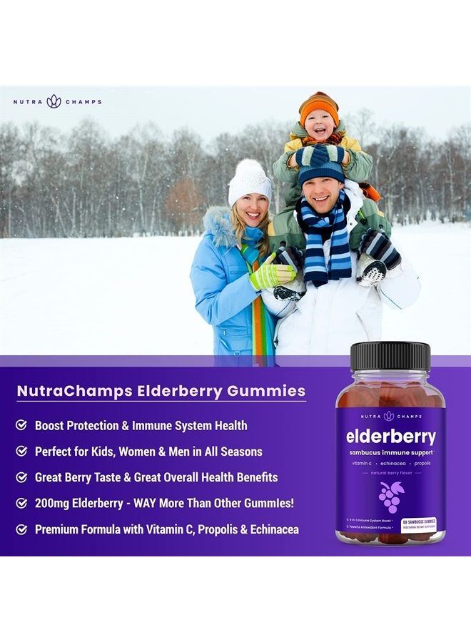 Elderberry Gummies | Sambucus Elderberry Gummies for Adults & Kids | Vitamin C, Propolis & Echinacea | Max Strength Immune Support Gummies | Natural Berry Flavor | 120 Gummies (2 Pack)