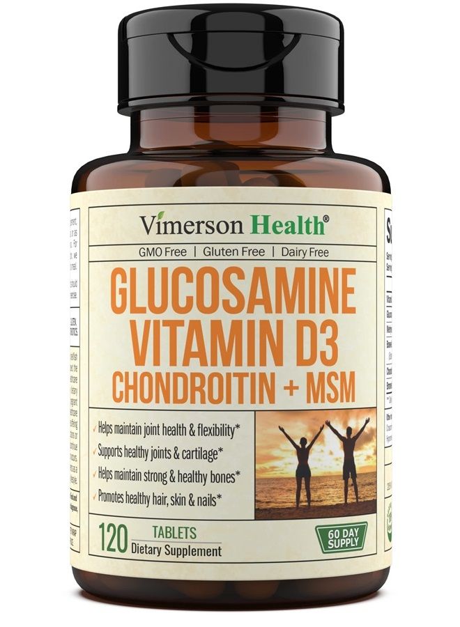 Glucosamine Chondroitin MSM & Vitamin D3, Boswellia, Bromelain - Advanced Joint Support Supplement for Women & Men. Supports Bone Mobility, Comfort, Strength, Flexibility & Immune Health. 120 Capsules