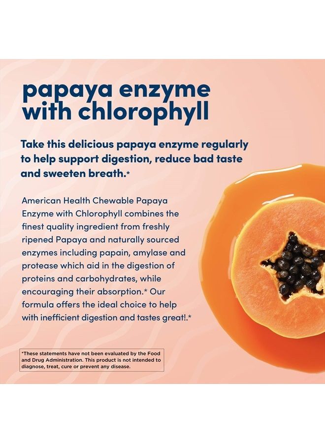 Papaya Enzyme with Chlorophyll Chewable Tablets Promotes Nutrient Absorption, Helps Digestion and Freshens Breath, Gluten-Free, Vegetarian - 100 Count