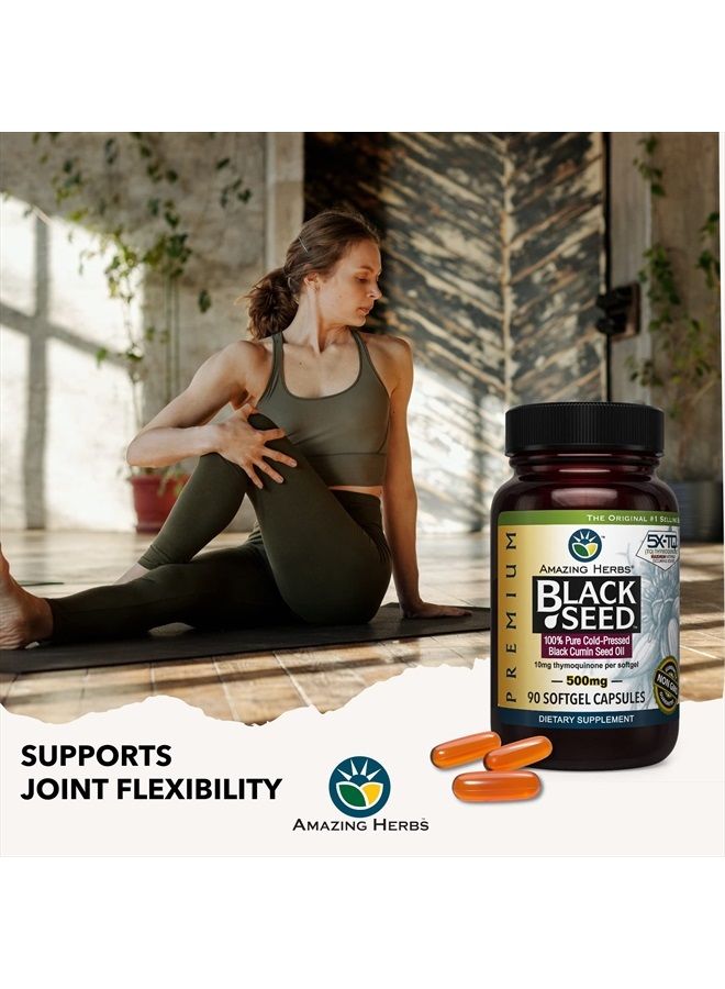 Premium Black Seed Oil Capsules - Gluten Free, Non GMO, Cold Pressed Nigella Sativa Aids in Digestive Health, Immune Support, Brain Function - 90 Count, 500mg (Pack of 2)