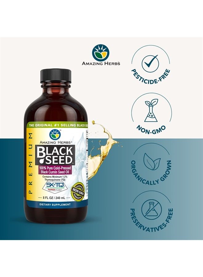 Premium Black Seed Oil - Gluten Free, Non GMO, Cold Pressed Nigella Sativa Aids in Digestive Health, Immune Support, Brain Function - 8 Fl Oz (Pack of 2)